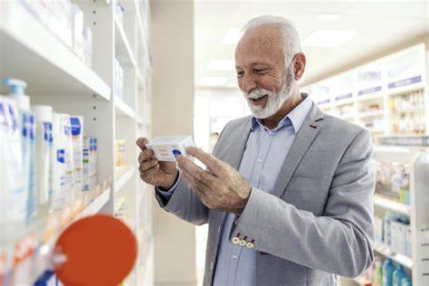 foto idoso melhor idade comprando remedio na farmacia